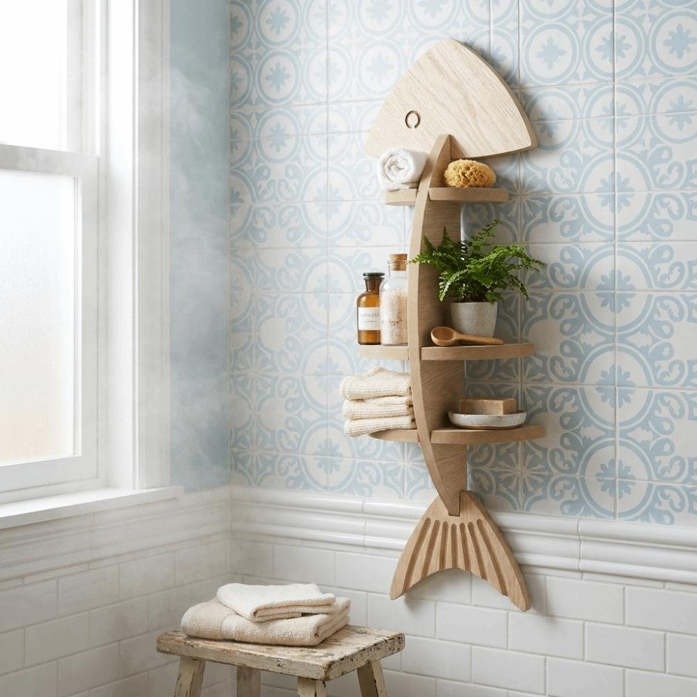Fish Shaped Fish Bone Shelf Multi-layer Floating Shelf Wooden Wall Mounted Shelf Indoor Organizer