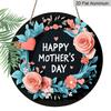 2D Flat, 1pc Vintage Mother's Day Round Aluminum Wall Sign - Pink Roses & Turquoise Floral Wreath with Happy Mother's Day Text, Heart Cutouts