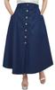 Women's Denim A-line Elastic Waist Designer Skirt With Front Button-L