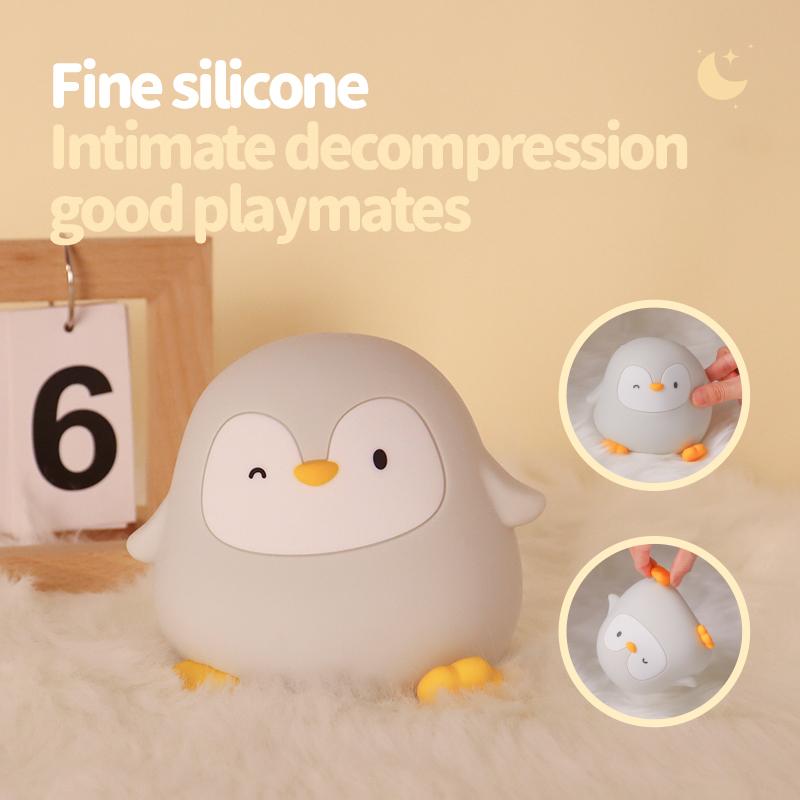 Cartoon Penguin Silicone Lamp Rechargeable LED Night Light Two-level Dimming Timer Off Sleep Light for Room Decoration