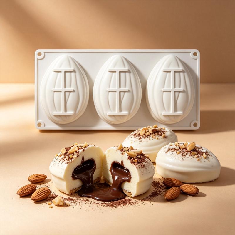Non-Stick 3 Cavity Silicone Rugby Shaped Chocolate Mold Easy Release for DIY Home Baking Candy Fondant Jelly Making