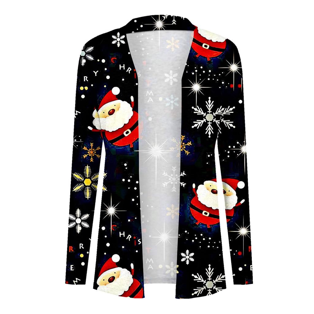 Женский кардиган необычной формы с длинными рукавами и карманами с рождественским принтом