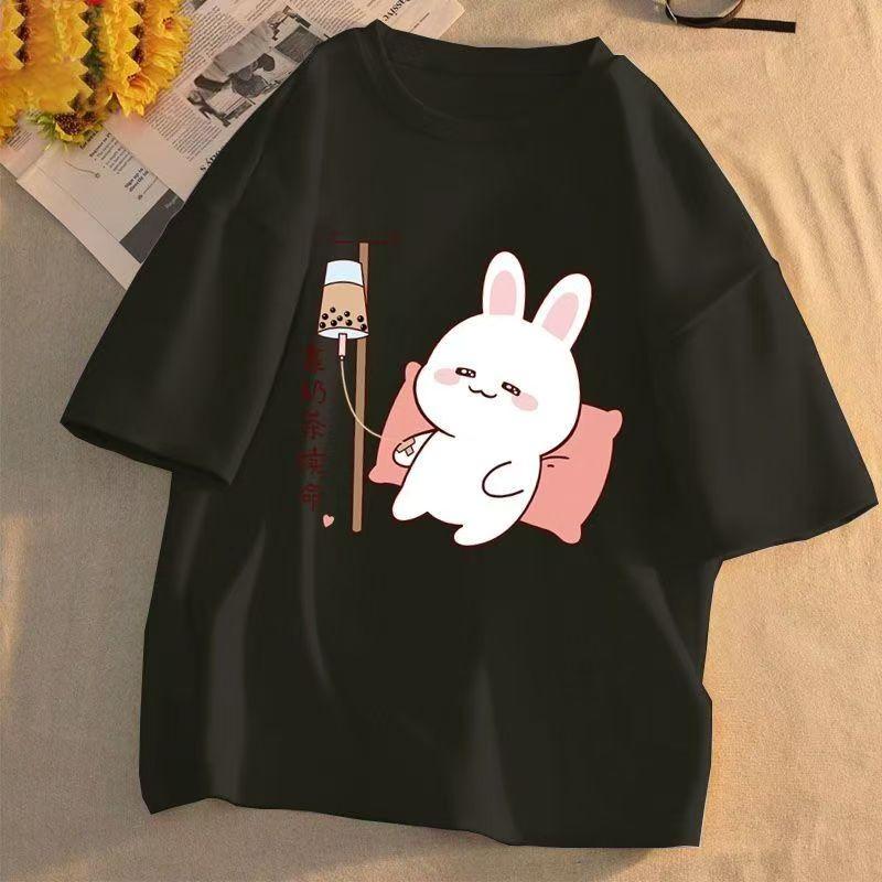 Летняя женская футболка с короткими рукавами из хлопка, свободные корейские топы с принтом в трендовом стиле