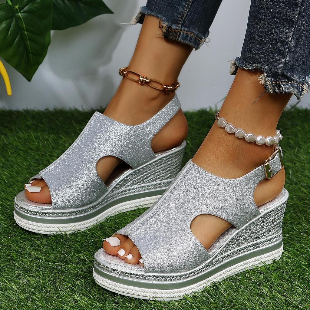 Новинка 2023 года, сандалии на толстой подошве в римском стиле с открытым носком «рыбий рот», повседневные сандалии на танкетке, женские летние пляжные сандалии с открытым носком