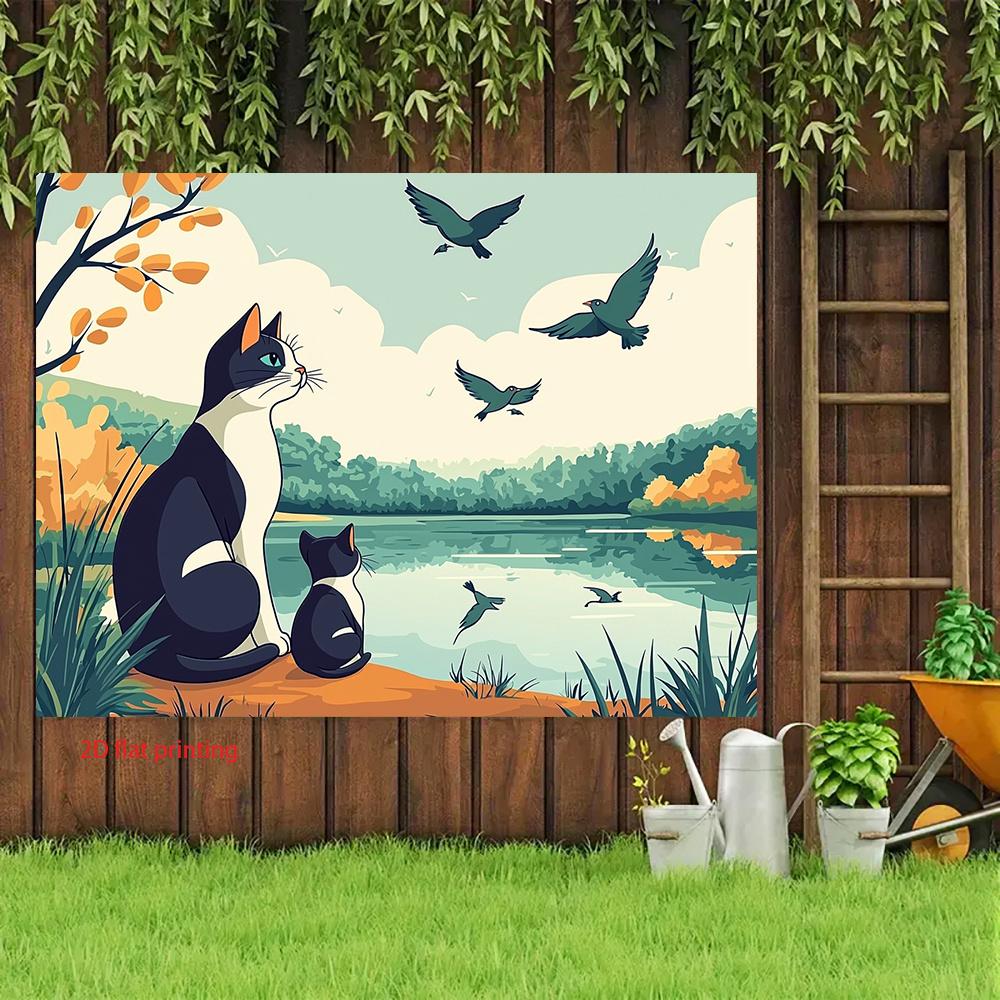 2D plane, two cats to observe birds, multi-purpose banner background cloth, indoor and outdoor celebration, polyester