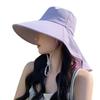 Women Sun Hat Large Brim Sun-Blocking Design Breathable UV Protection Hat Solid Color Adjustable Drawstring Outdoor Tea Hat