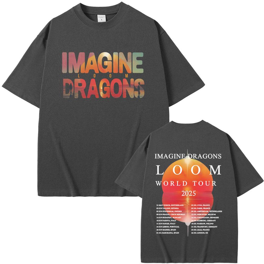 Rock Band Imagine Dragons Loom World Tour 2025 T Shirts Men Women Gothic Vintage Oversized Tshirt Unisex Casual Cotton Tshirt