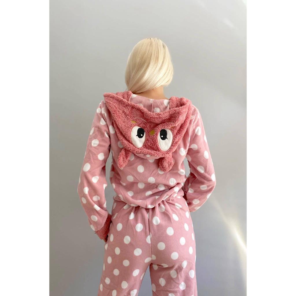 Серый женский флисовый плюшевый комбинезон с рисунком в горошек, пижама