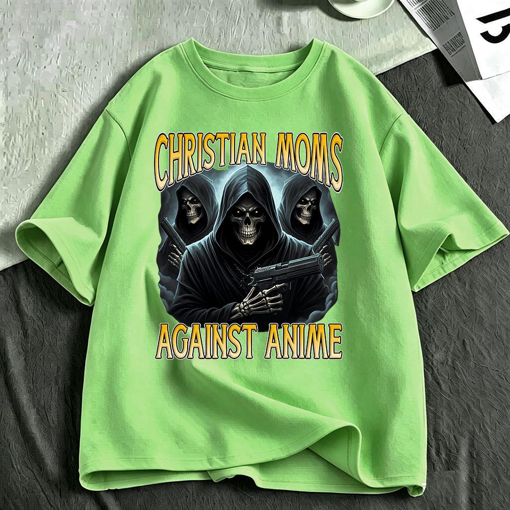 Christian Moms Against Anime Gothic Skull Funny Meme T Shirts Unisex Unisex Casual Oversized Fashion Short Sleeve Tshirt Streetwear