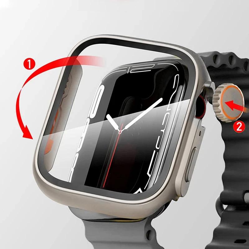Стекло + чехол для Apple Watch 44 мм, 45 мм, 41 мм, 40 мм, 42 мм, 38 мм, сменная защитная пленка для экрана, ультра-бампер iWatch Series 9, 8, 7 SE, 6, 5