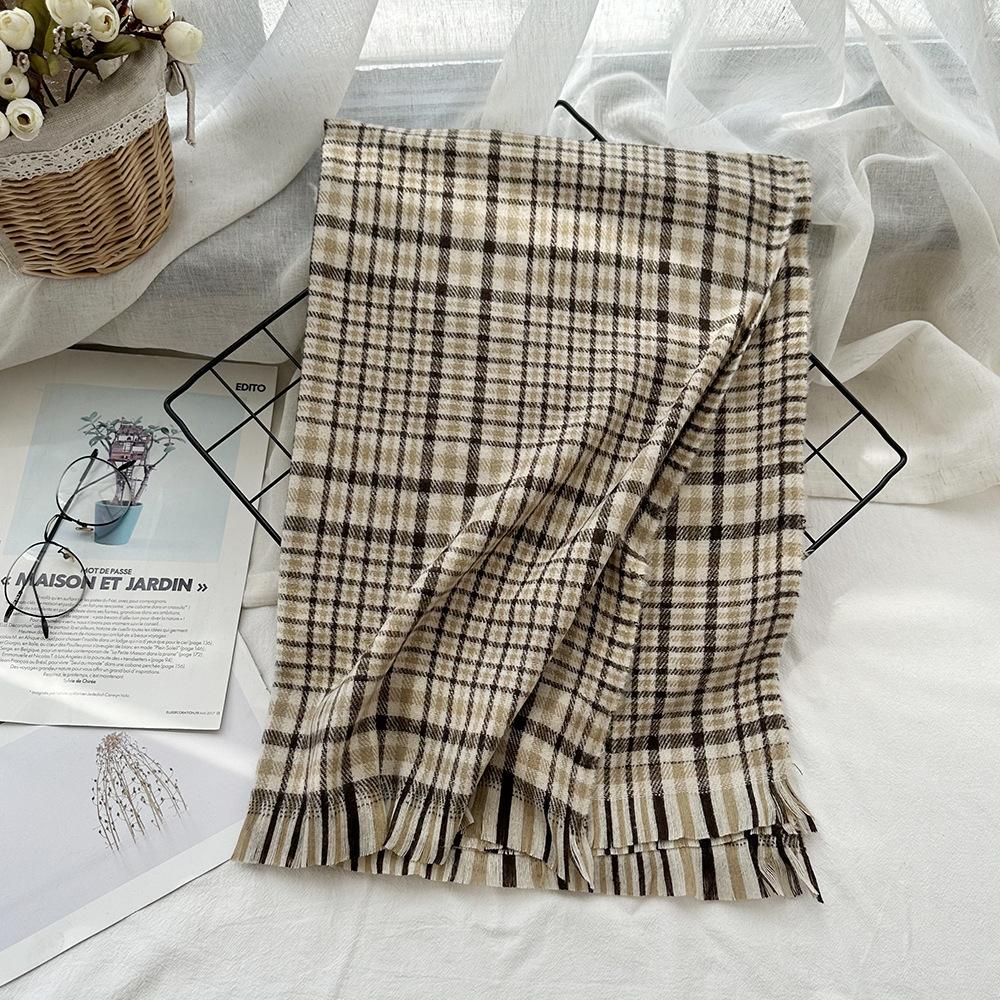 High End Imitation Cashmere Plaid Scarf Versatile and Warm In Winter  Women's Neck Scarf  Fringed Shawl