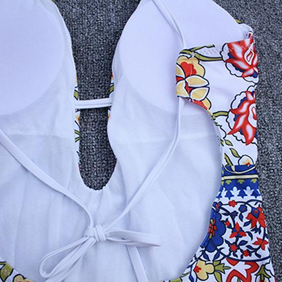 Цветочный купальник халтер с открытой спиной и шнуровкой, цельный для женщин