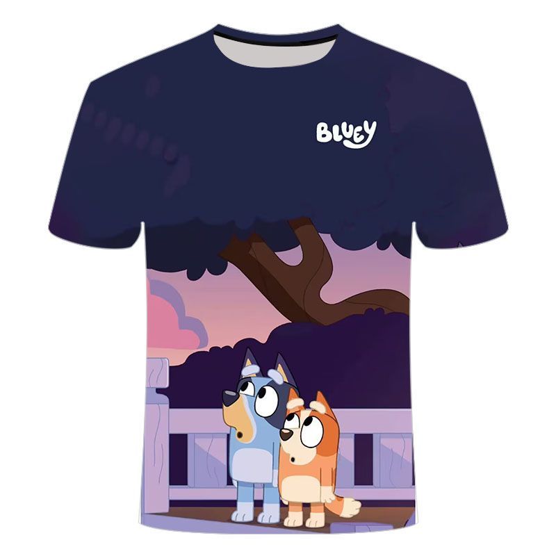 Детская 3D футболка Bluey Мультфильм 2026 Летняя Прохладная Быстросохнущая С коротким рукавом Аниме Принт Повседневная футболка для мальчиков и девочек Ежедневная