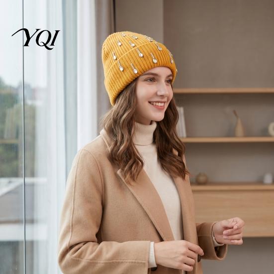 Elastic Skull Cap for Daily Wear Waterdrop Rhinestone Knit Hat, Bling Stretchy Winter Cuffed Knitted Sparkling Hats Women Men Cold Weather Hat