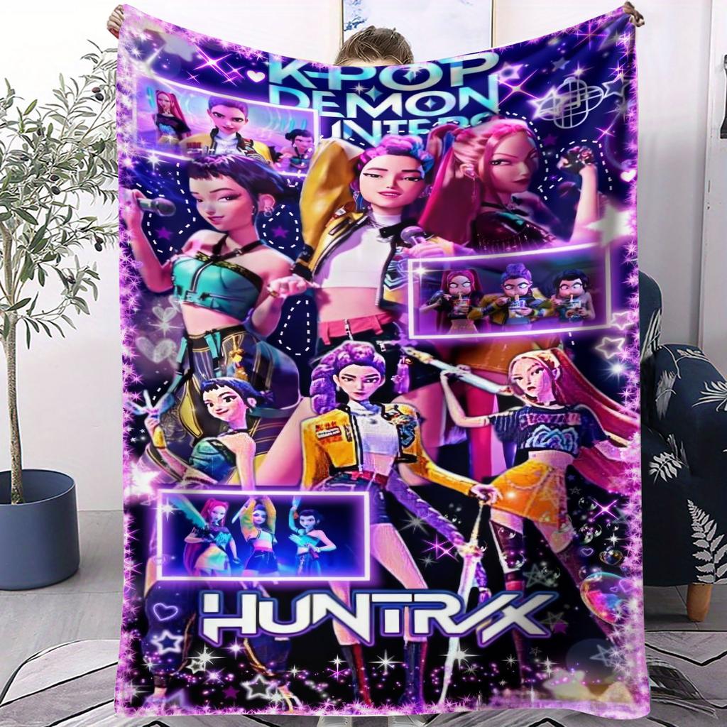 KPop D-Demon H-Hunters Stage Flannel Blanket Hot Anime Soft Warm Throw for Sofa Bed Cover Camping Travel Multifunctional Blanket