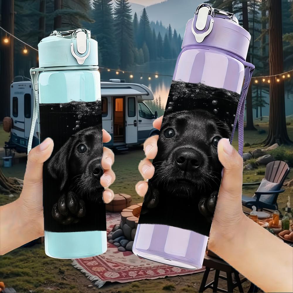 1PC Black Labrador Head Portrait 750ml Color Plastic Sports Water Bottle Leakproof Flip Straw Lid For Sports Office Home Use