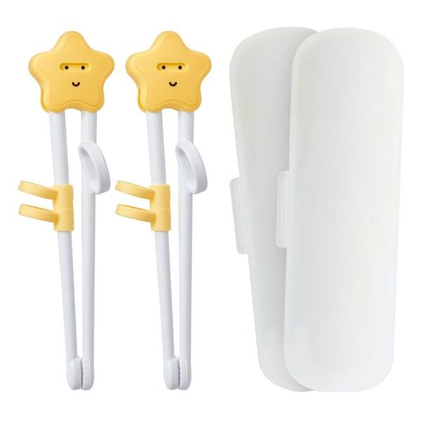 Little Cloud Smile Correction Chopsticks + Case, 2 Sets, Yellow