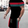 Men's Sports Short Sleeve Shorts Two Piece 3D Printed Stripe Pattern Fashion Outdoor Sports Holiday Street Daily Wear Set