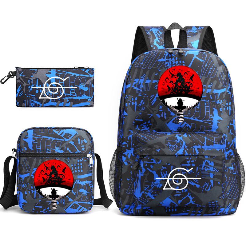 Anime Naruto Starry Sky Teen Student School Bag Three-Piece Set Men'S And Women'S Backpacks Satchel Pencil Bag