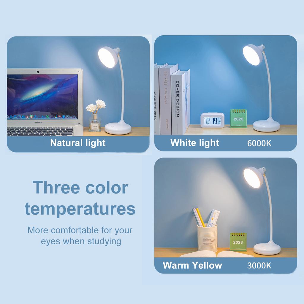 LED Eye-care Desk Lamp USB Rechargeable Reading Lamp 3000- 6000K Long Press Infinitely Dimmable