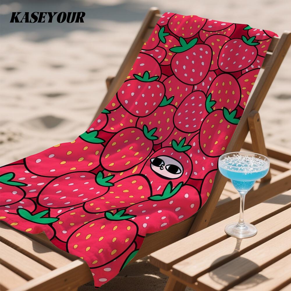 Playful Strawberry Pattern Oversized Microfiber Beach Towel Sand Proof Quick Dry, Absorbent for Swimming Pool Travel Camping