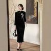 Old Shanghai cheongsam 1011 new women's long-sleeved retro velvet embroidered improved dress temperament long cheongsam