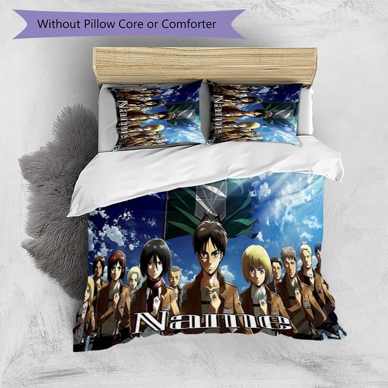 3pcs Custom Name Attack on Titan Bedding Set Duvet Cover Closure Includes 1 Duvet Cover & 2 Pillowcases for All Seasons Bedroom Decor