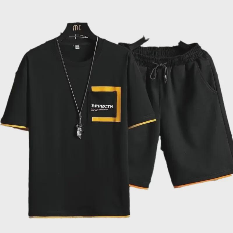 Мужской модный летний комплект из футболки с коротким рукавом и шорт