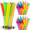 100pcs Disposable Straws Colorful Plastic Wide Straw Milk Tea Juice Cocktail Drink Straw for Birthday Party Kitchen Accessories
