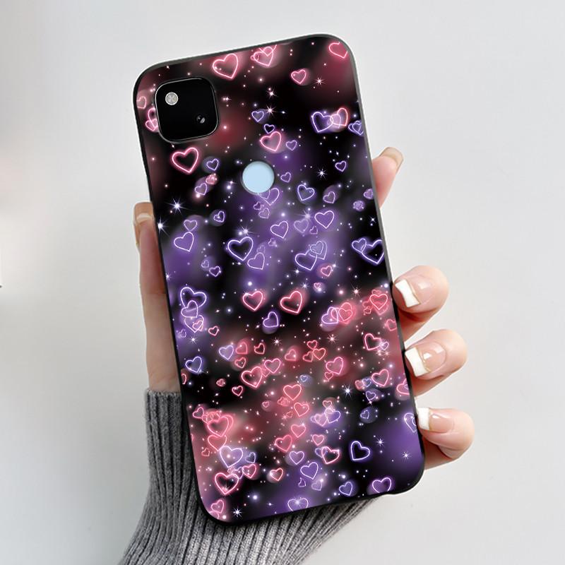 Для Google Pixel 4a 4G Чехол Роскошный Милый Кролик с Сердечками Забавный Мягкий Черный Матовый ТПУ Силиконовый Задний Защитный Чехол Тонкий