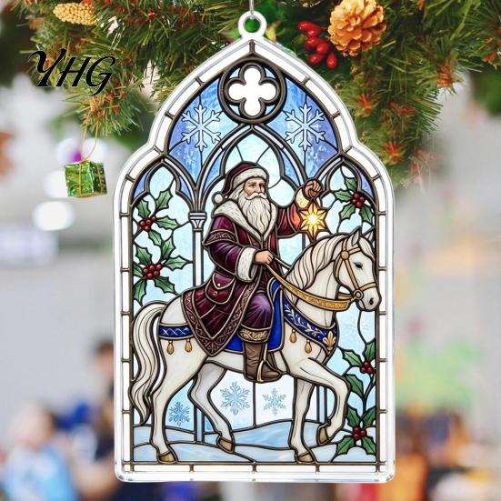 Holiday Hanging Decorations Santa Riding Horse Christmas Ornament, Acrylic Pendant with String, Gift for Festive Tree Decor Living Room Fireplace