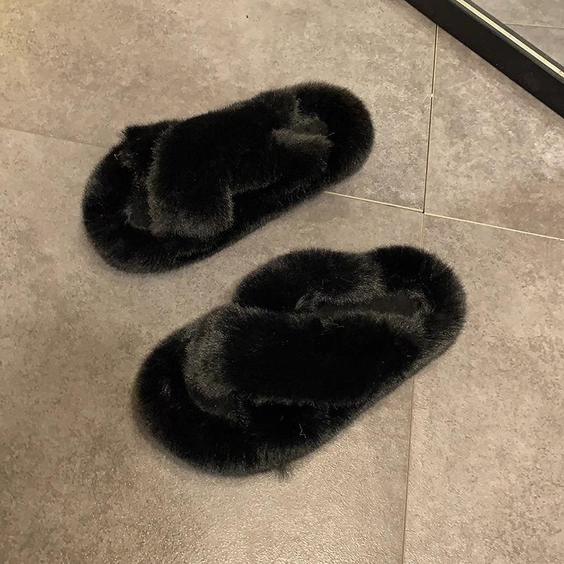 Тапочки Mao Mao женская уличная обувь 2025 новая осень и зима корейская версия толстая подошва увеличение высоты маленькие домашние плюшевые хлопковые тапочки