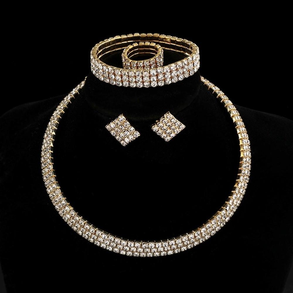 Earring Earring Necklace Set Sparking Collar Chain Elegant Crystal Jewelry Set  Wedding
