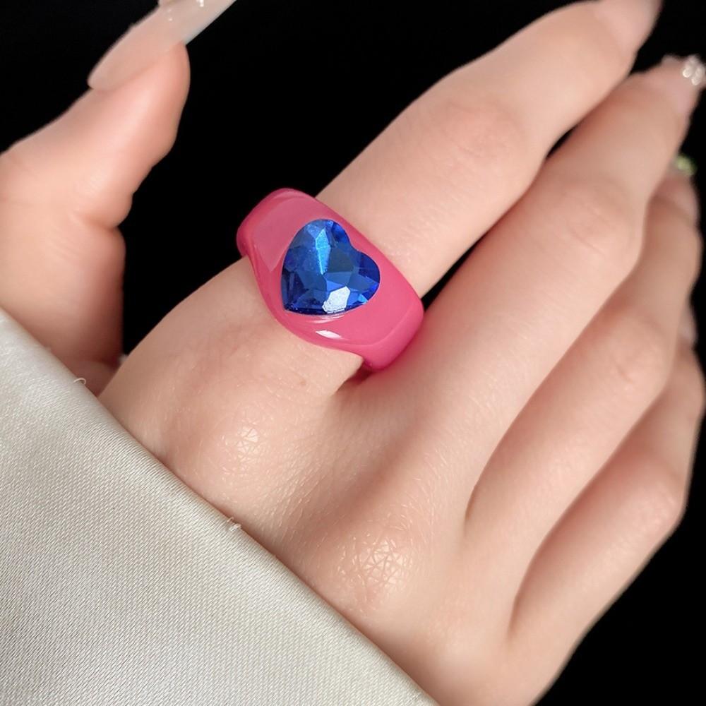Hand Ornaments Exaggerated Resin Rhinestone Ring Candy Color Korean Style Geometric Ring Resin Classic Big Dome Plain Ring Lady