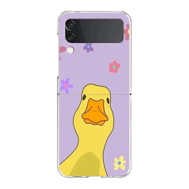 Милый мультяшный чехол-утка для телефона Samsung Galaxy Z Flip 6 5 4 3 Для Samsung Flip6 Flip5 Жесткая складная задняя крышка с животными Fundas