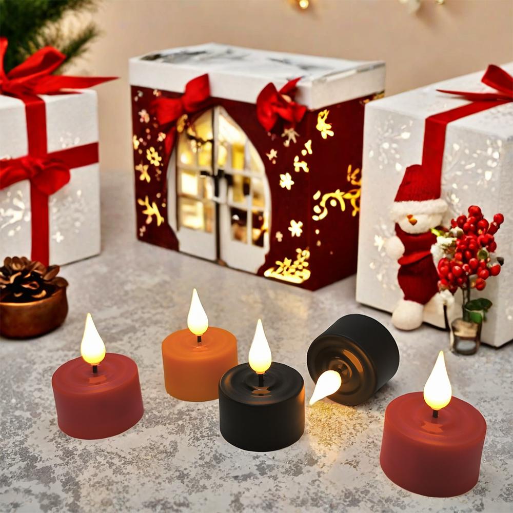 6/12PCS LED Candle Electronic Use Charging Flameless Flicker Tealight Timed Remote Orange Black Candle Wholesale Decorative