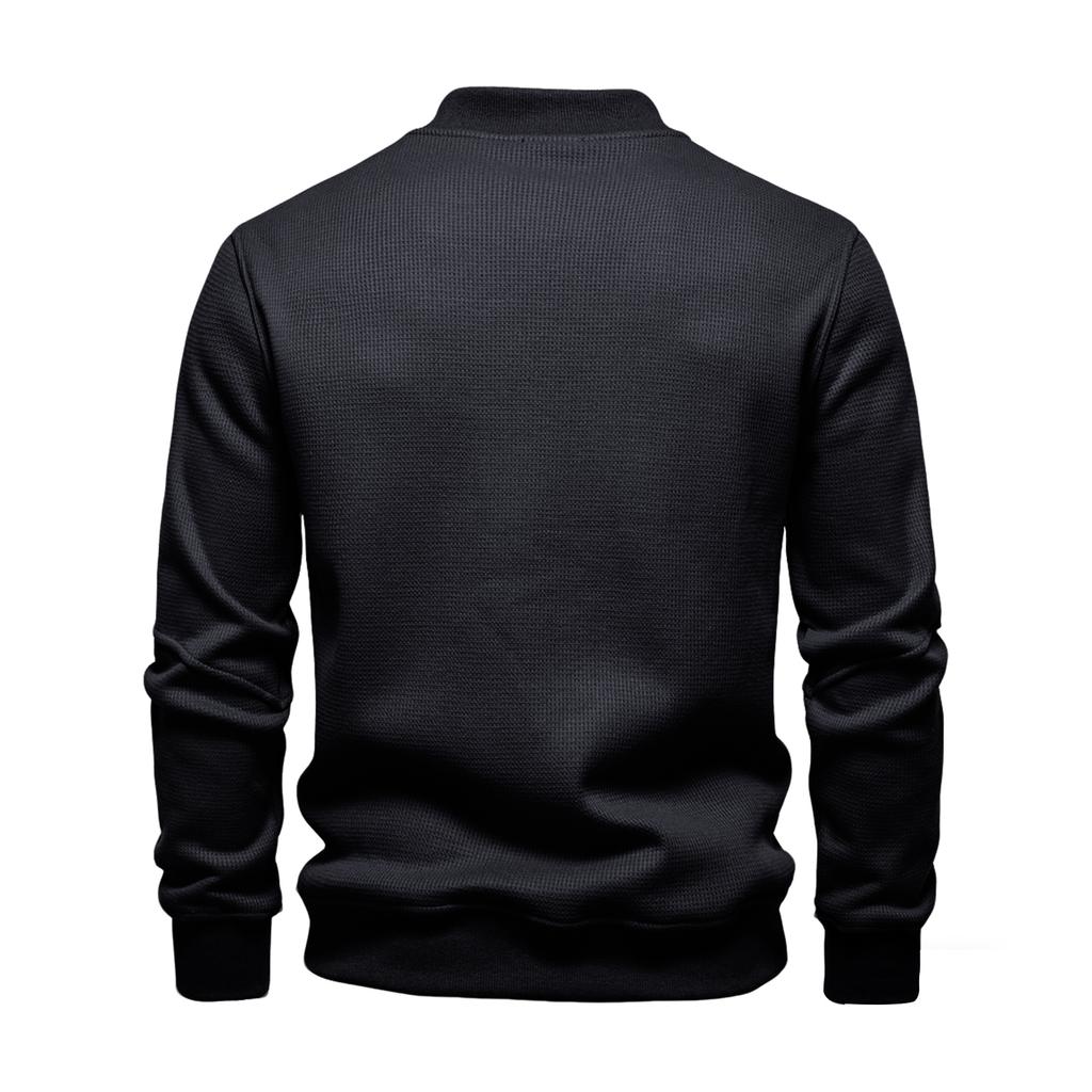 Men's Velvet Long Sleeved Quarter Buttoned Sweatshirt Casual Knit Pullover Baseball Collar