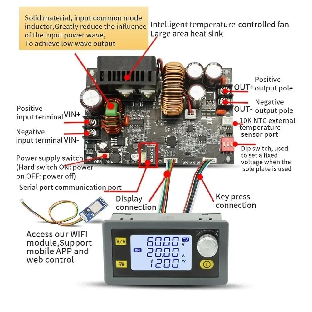 XY6020L CNC Step Down Stabilized Power Supply Adjustable Constant Voltage Constant Current Converter Module DC 6-70V 1200W 20A