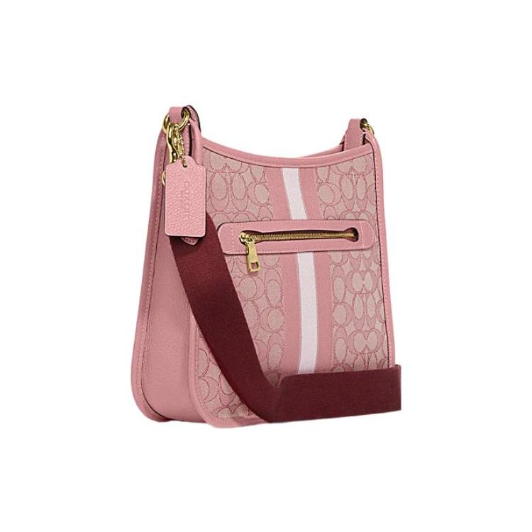 New COACH Dempsey Fabric Cow Leather Patchwork Shoulder Bag Crossbody Bag Large Size Women's Pink CA195-IMP1X