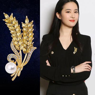 Золотая брошь «Колос пшеницы», брошь со стразами класса люкс Sense, аксессуары для женского осенне-зимнего костюма в стиле «ячмень»