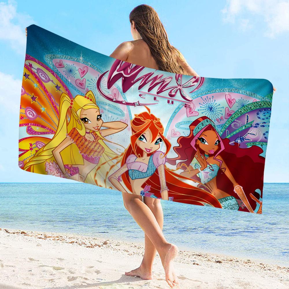 Милый-W-Winxed-Мультяшное полотенце из микрофибры Пляжное полотенце Впитывающее Быстросохнущее Мягкое для йоги, плавания, курорта, альпинизма