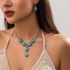 Этнические комплекты ювелирных изделий Vinatge, модные роскошные бирюзовые камни, кулон, ожерелье, комплект серег, элегантные женские обручальные кольца, ювелирные изделия, подарок