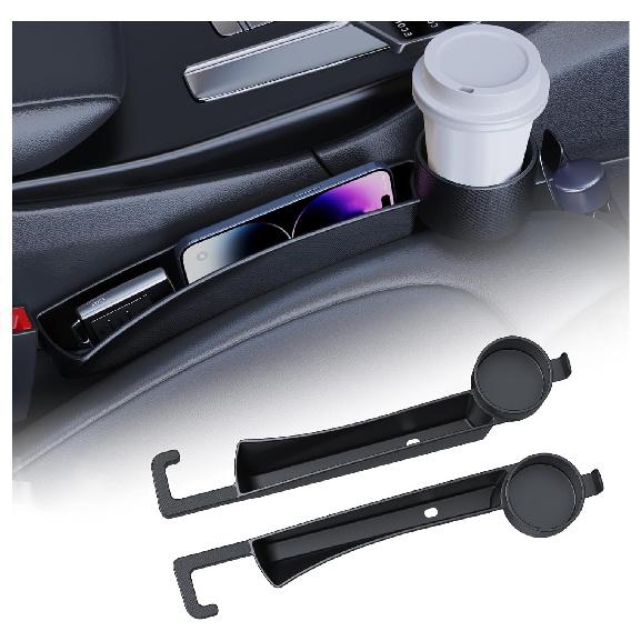 2025 New Car Seat Gap Filler Organizer,2PCS Multifunctional Car Side Seat Gap Filler With Cars Cup Holder&Hook,Universal In Between Cars Seats