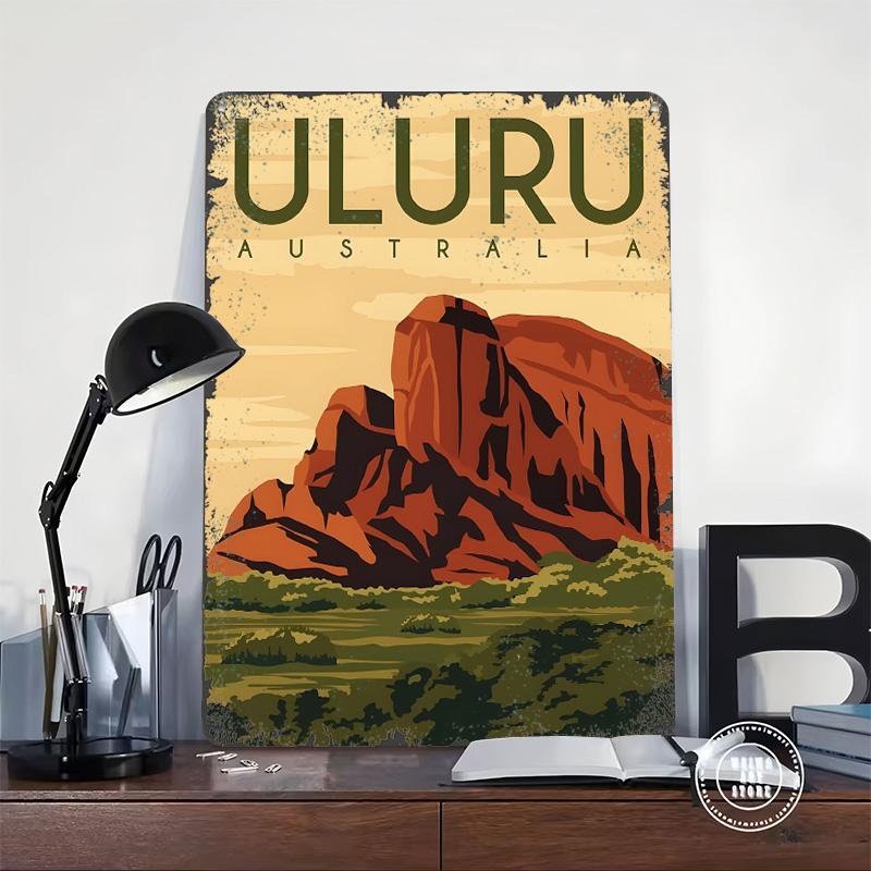 Uluru Australia Travel Metal Poster Customized Wall Art Retro Vintage Tinplate Signs for Mancave Decoration Room House Decor