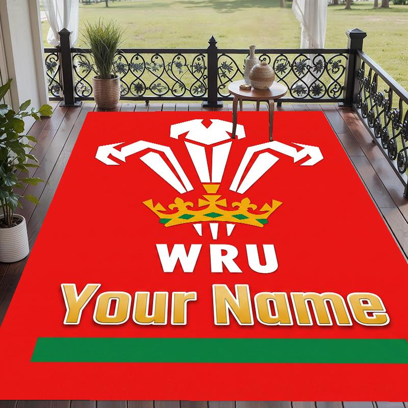 Custom Text Printed Rug Wales Rugby Non Slip Floor Carpet For Home Room Decor