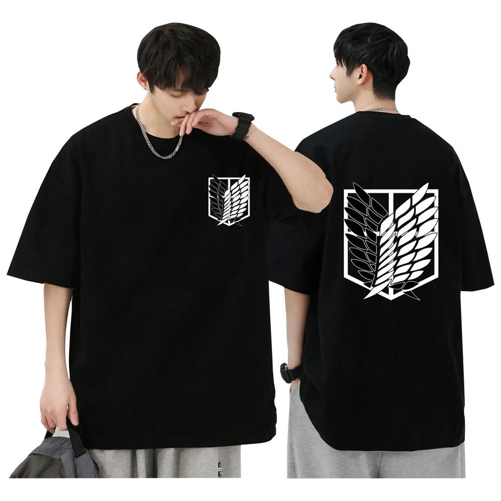 Patterned printed T-shirt with "Attack on Titan" cartoon design - pure cotton men and women trendy and versatile for the street