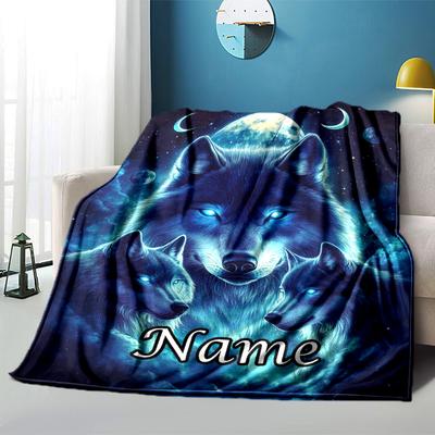 Wolf Pack Night Sky Home Customize Your Name Blankets Cozy Soft Lightweight Allseason Multipurpose Blanket For Picnics Sofas Offices Beds Living Rooms