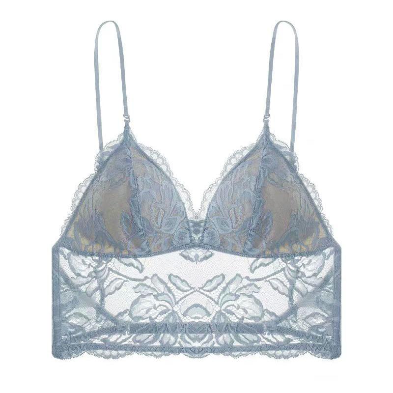 Big halter neck underwear women's French lace triangle cup beauty back bra white vest suspender outside bra