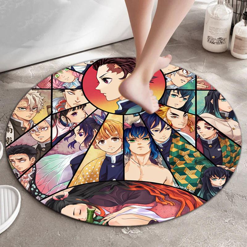 Classic Japanese-style cartoon Demon Slayer round rug, home soft decorative anti-slip yoga mat and chair mat, outdoor floor mat carpet K9