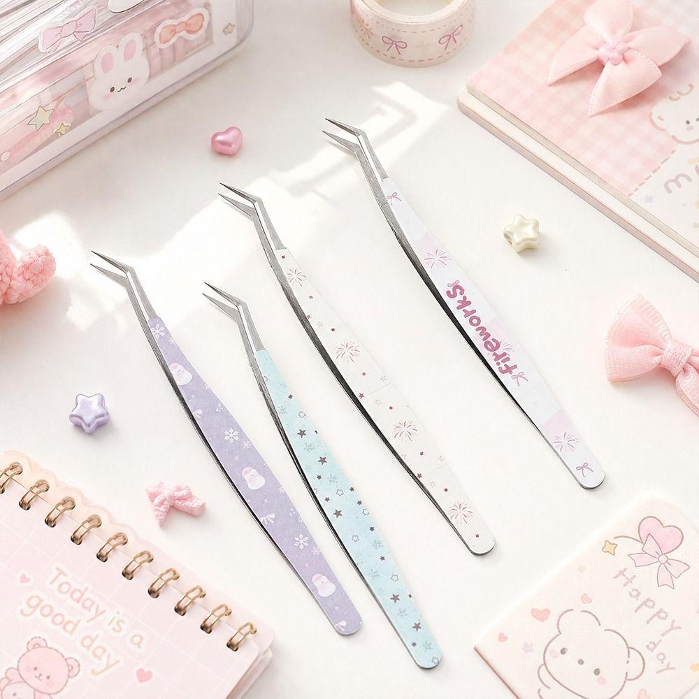 Stainless Steel Curved Stickers Tweezers Anti-static Lashes Extension Tweezer Extensions Grafting